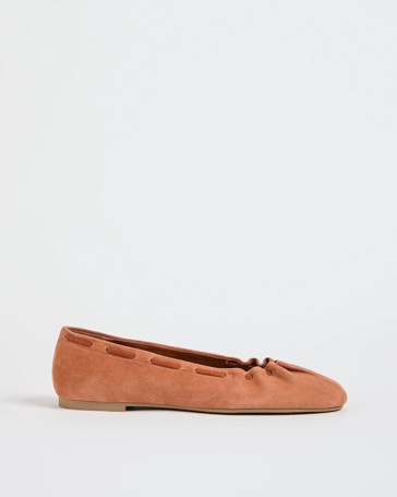 Genuine Suede Leather Gathered Ballet Flats - Gomez