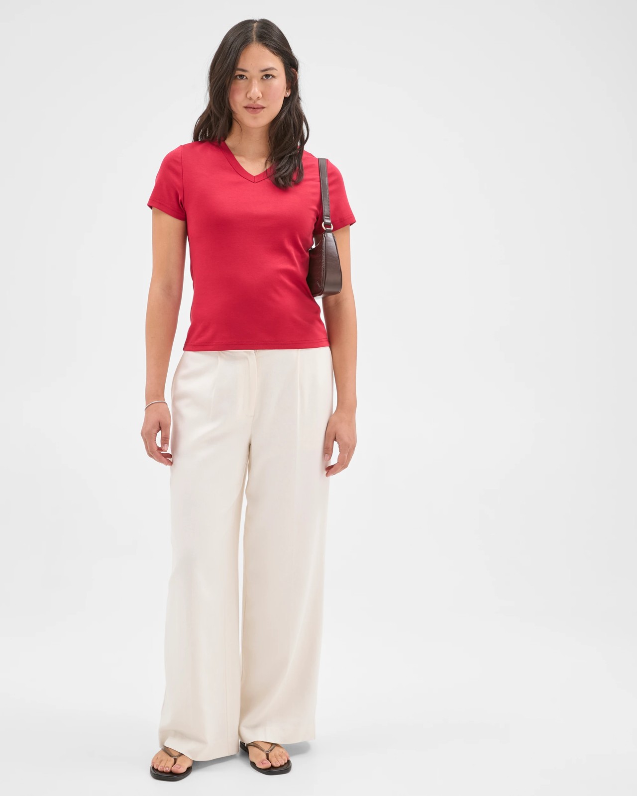 Preview Australian Cotton V-Neck Interlock T-Shirt - Scarlet Red 2 of 5