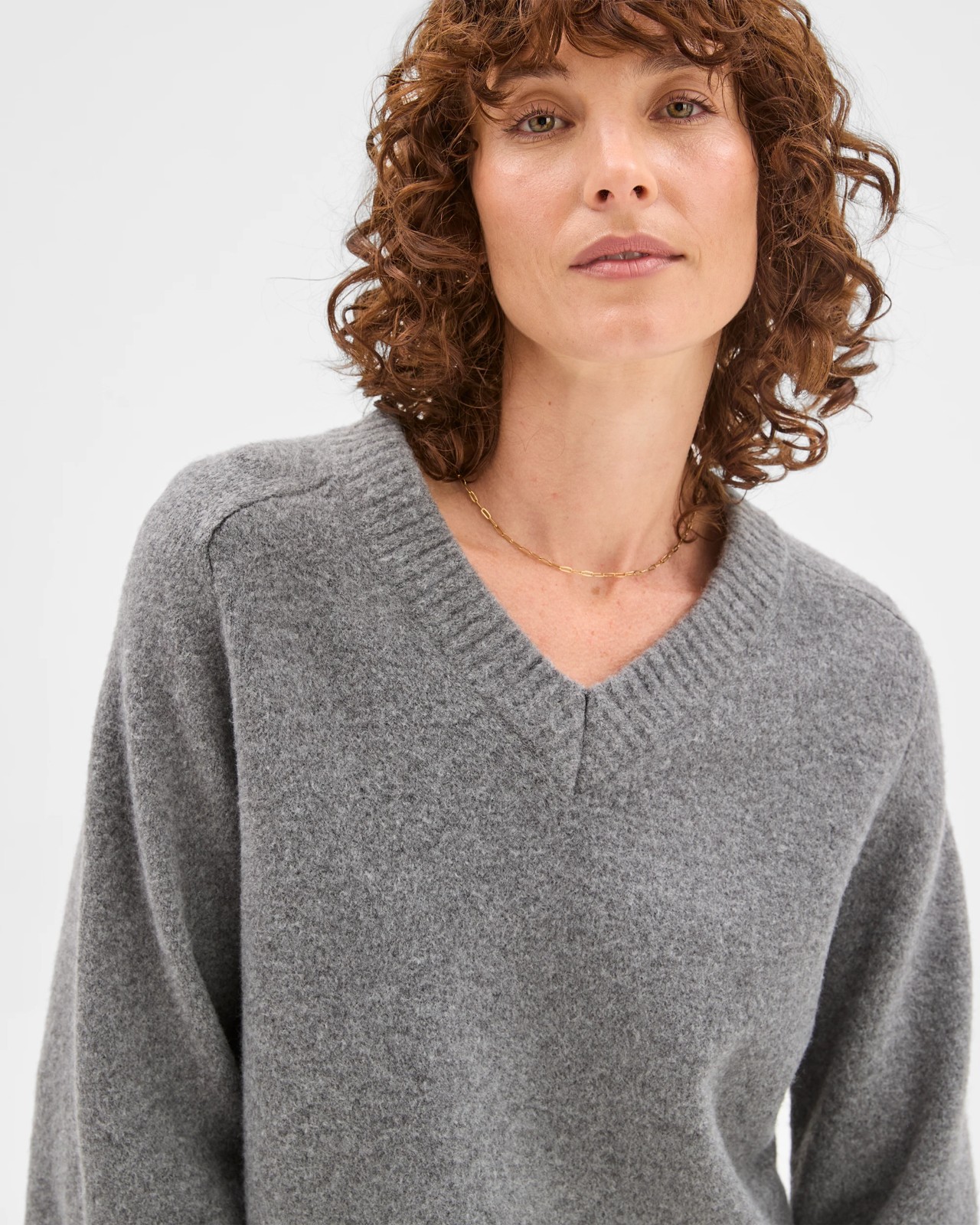 Super Soft High V-Neck Sweater - Dark Grey Marle 5 of 6