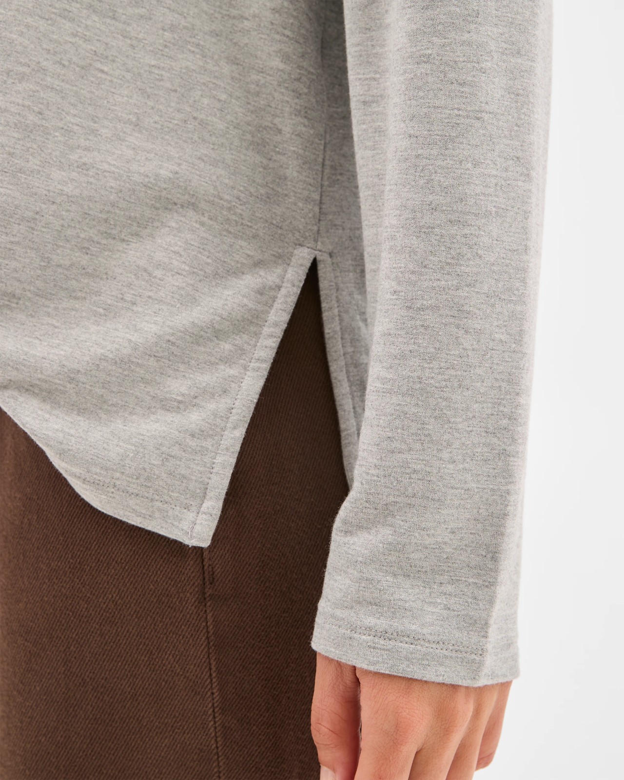 Long Sleeve Drop Shoulder Curved Hem Top - Grey 4 of 5