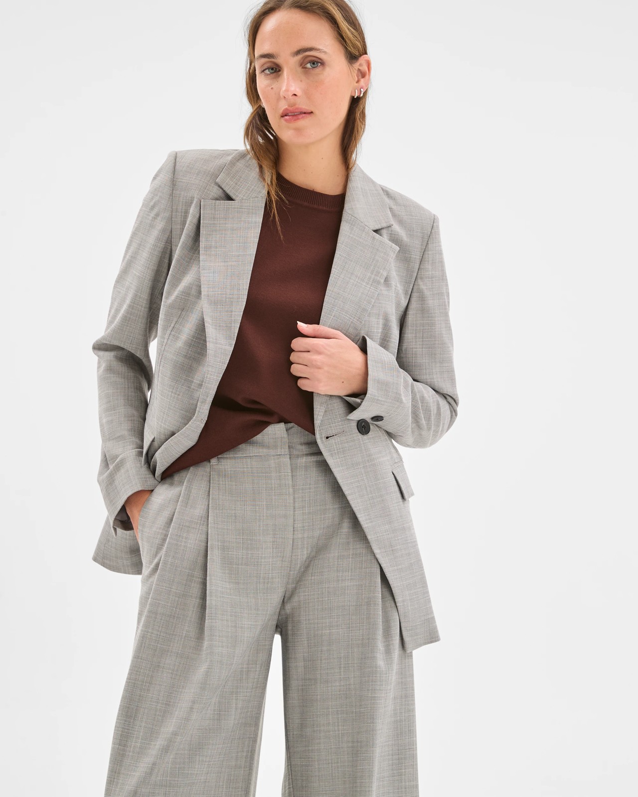 Preview Cinched Waist Blazer - Grey Melange 3 of 5