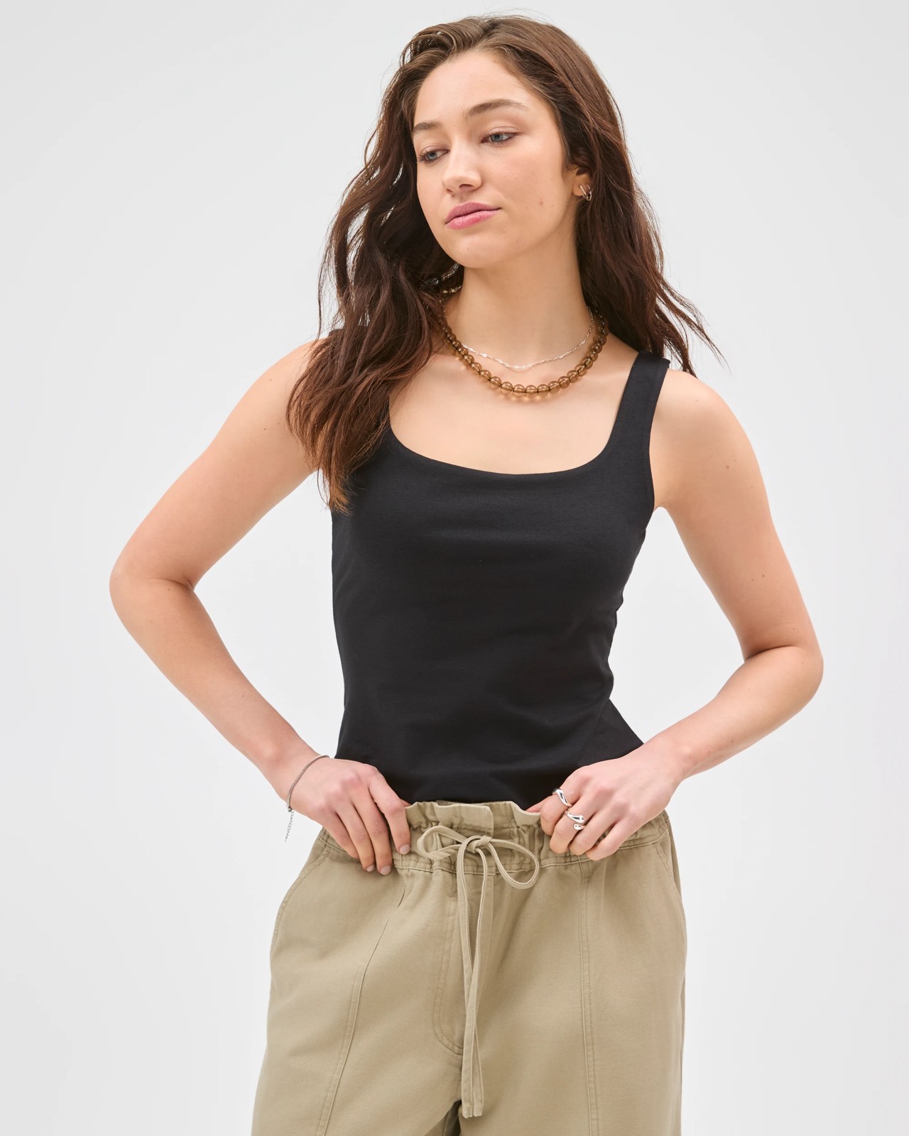 Lily Loves Australian Cotton Blend Double Layer Fitted Scoop Tank Top - Black 2 of 5