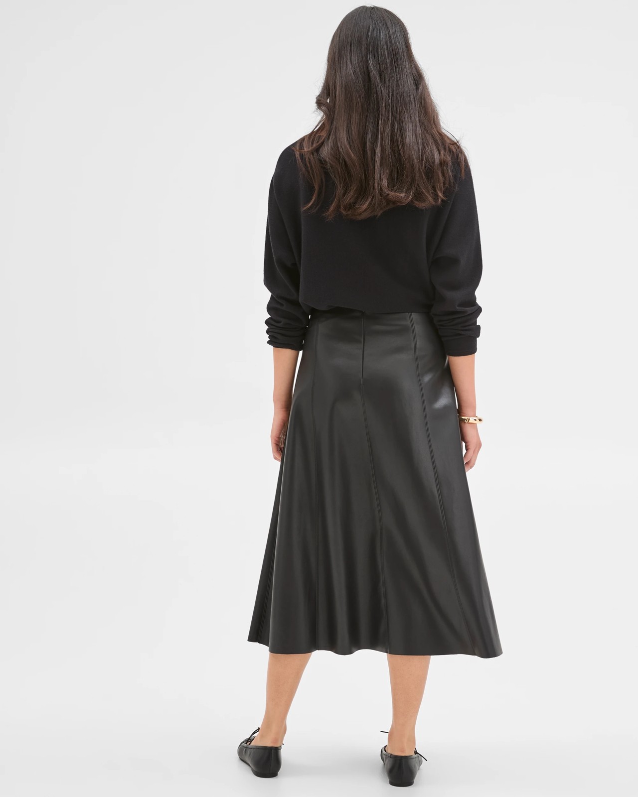 Preview PU Panel A-Line Midi Skirt - Black 6 of 6