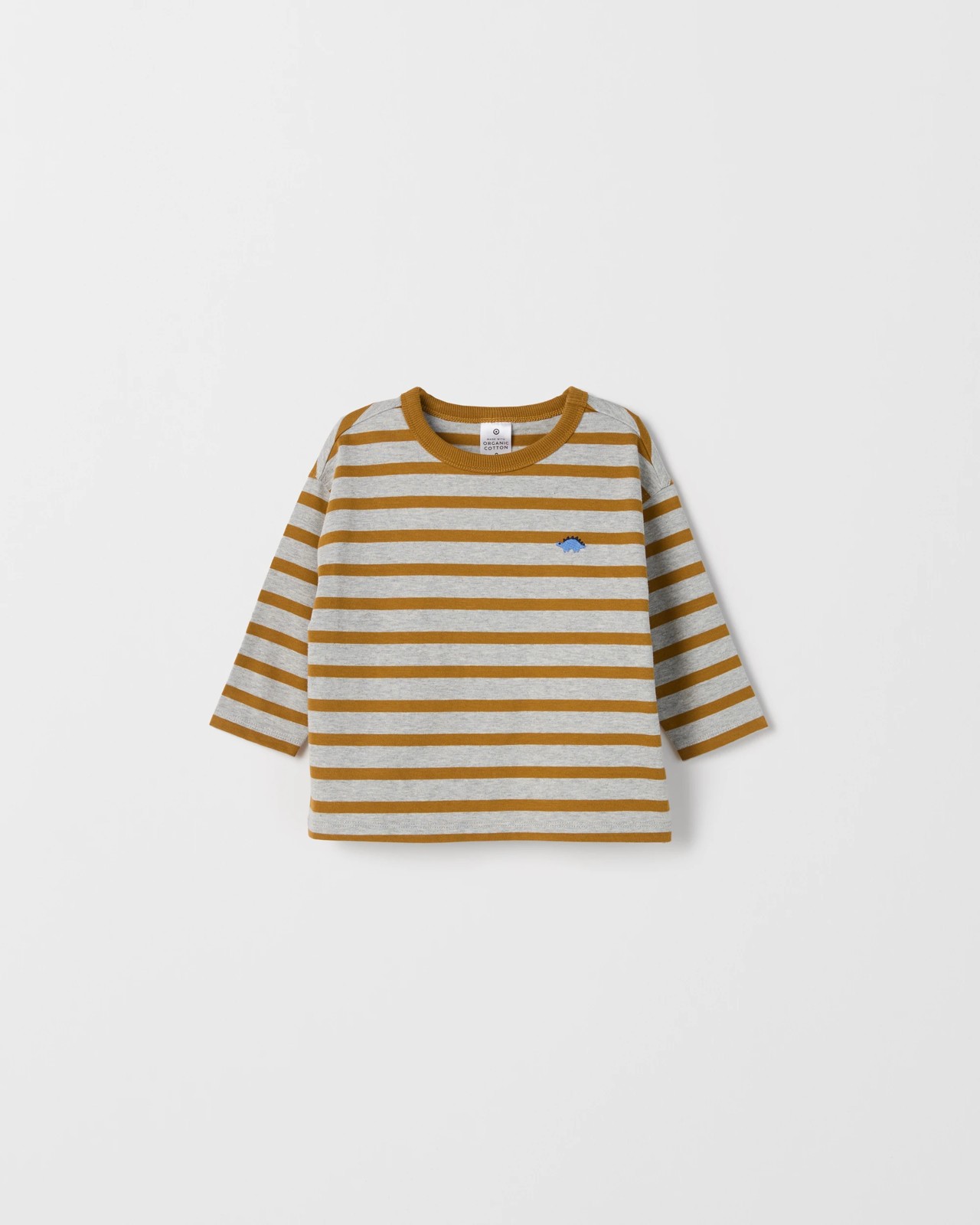 Baby Organic Cotton Long Sleeve Stripe T-Shirt - Brown Stripe/Grey Marle 4 of 5