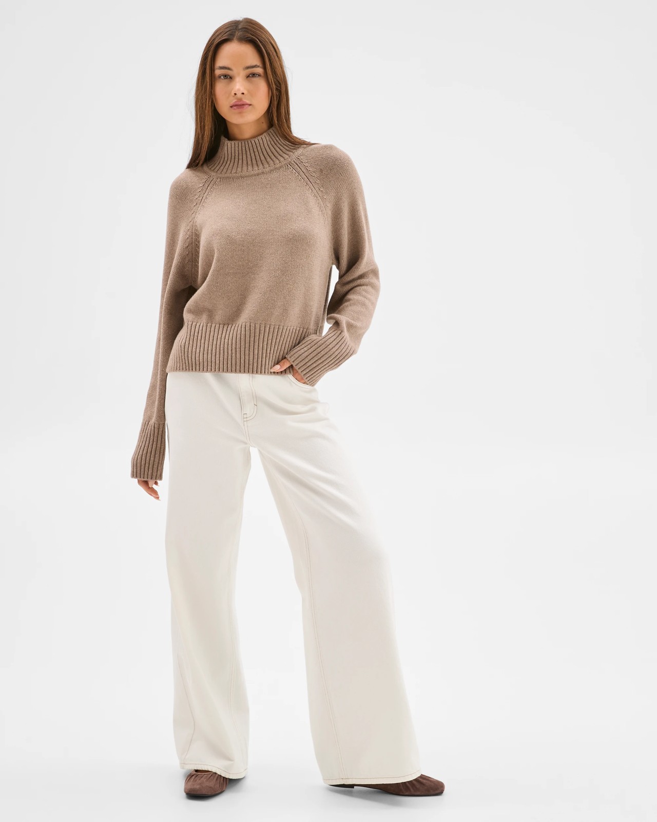 Lily Loves Australian Cotton Blend High Neck Knit Jumper - Cocoa Marle 2 of 6