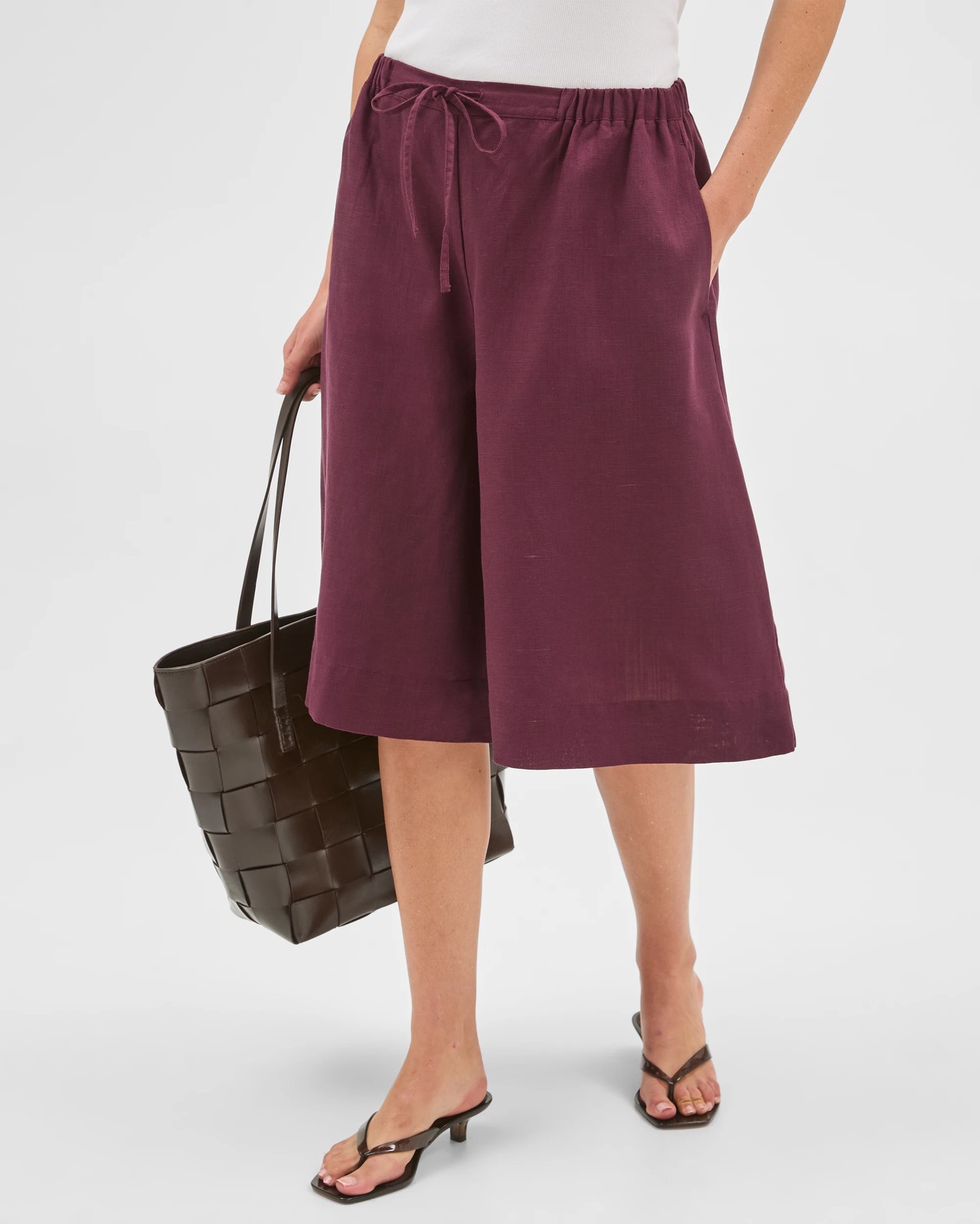Cropped Culotte Pants - Merlot 4 of 5