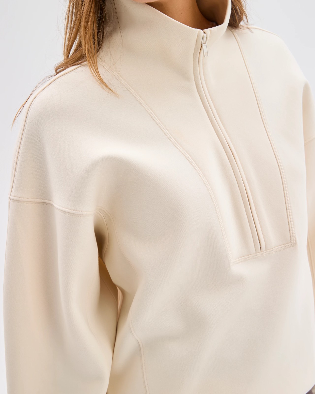 Australian Cotton Blend Cocoon 1/4 Zip Fleece Jumper - Oatmilk 4 of 5