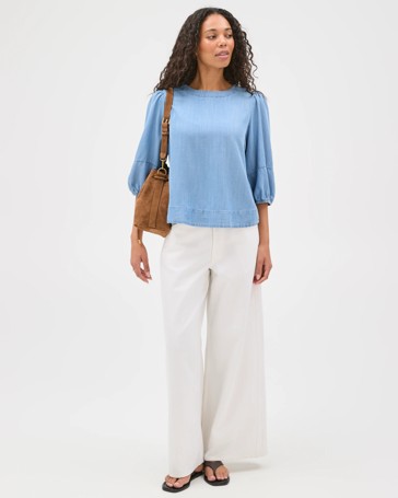 3/4 Sleeve Femme Chambray Blouse