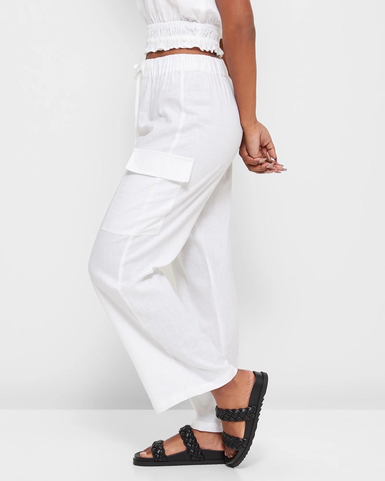 Petites Linen Blend Elastic Waist Pants - Dannii Minogue - Natural