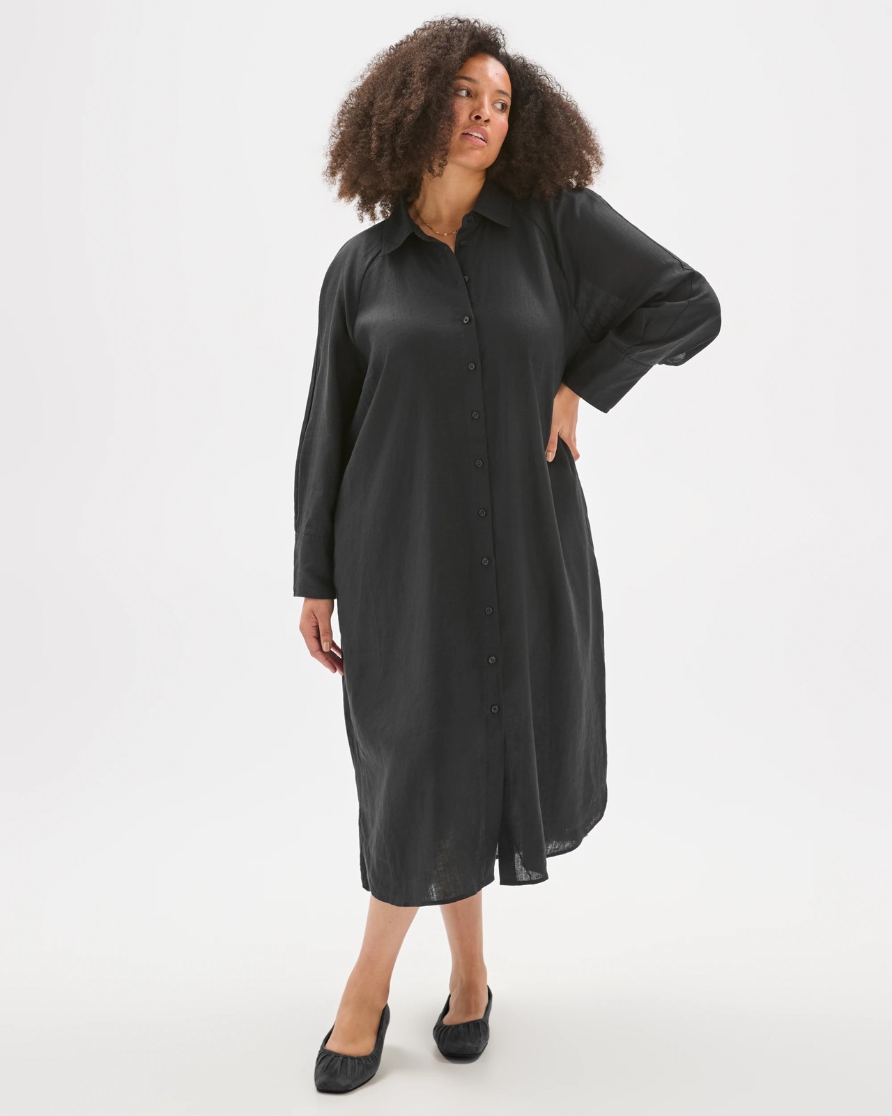 Plus Size European Linen Long Sleeve Maxi Shirt Dress 3 of 5