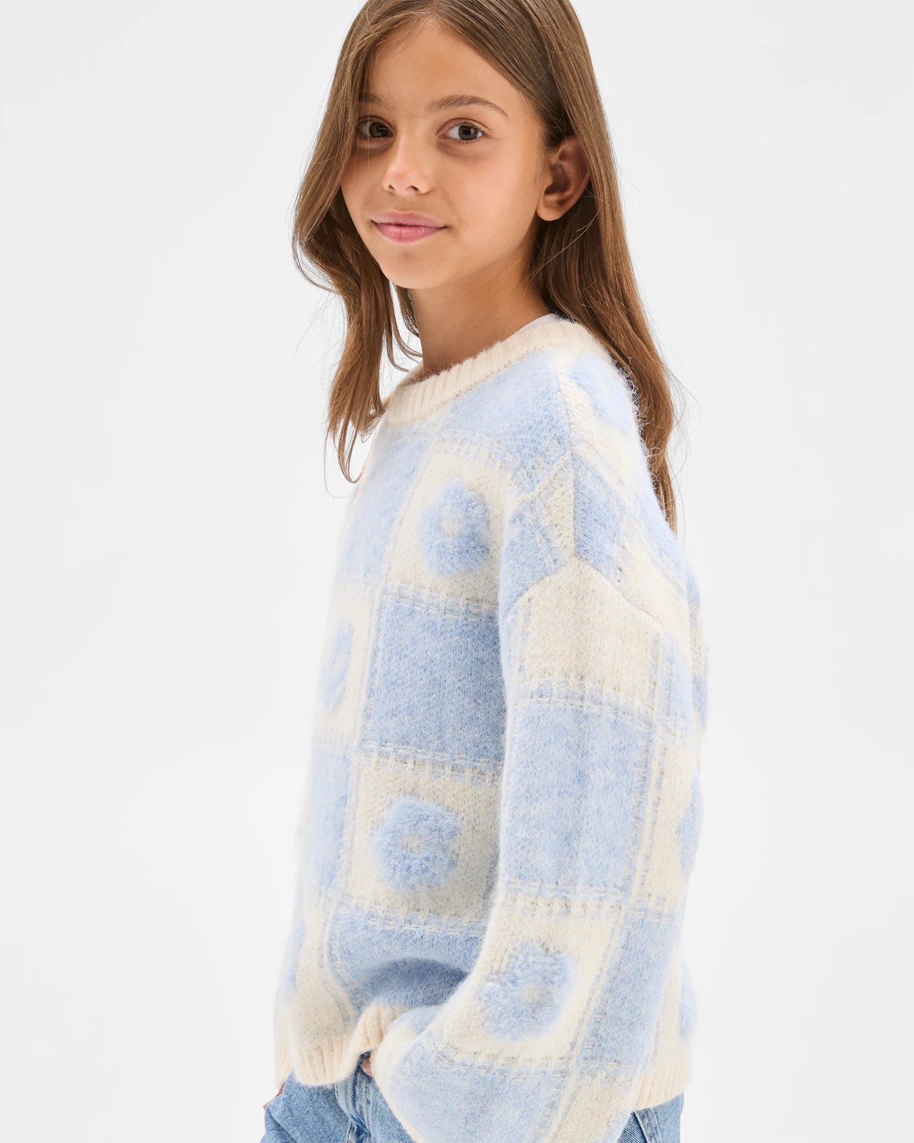 Checkerboard Knit Sweater - Flower Blue 3 of 5