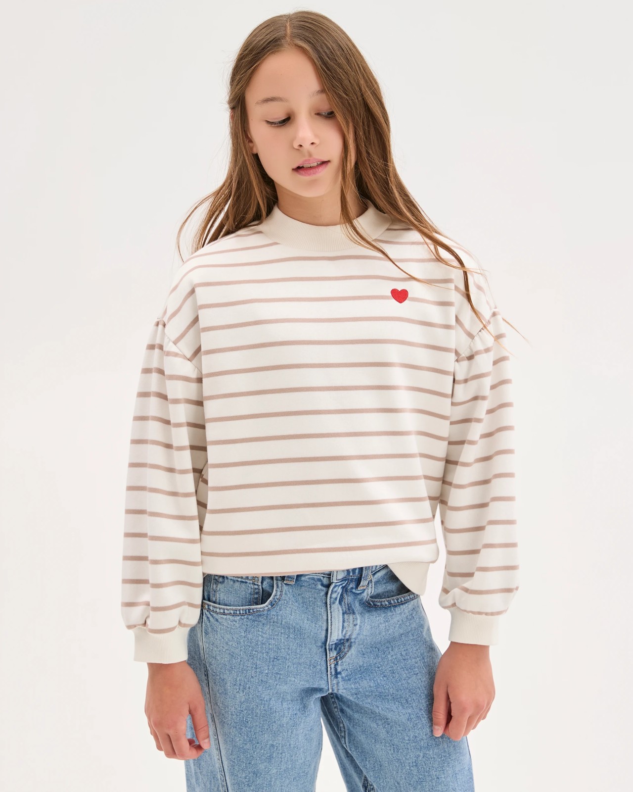 Australian Cotton Blend Balloon Sleeve Fleece Sweat Top - Stripe 2 of 6