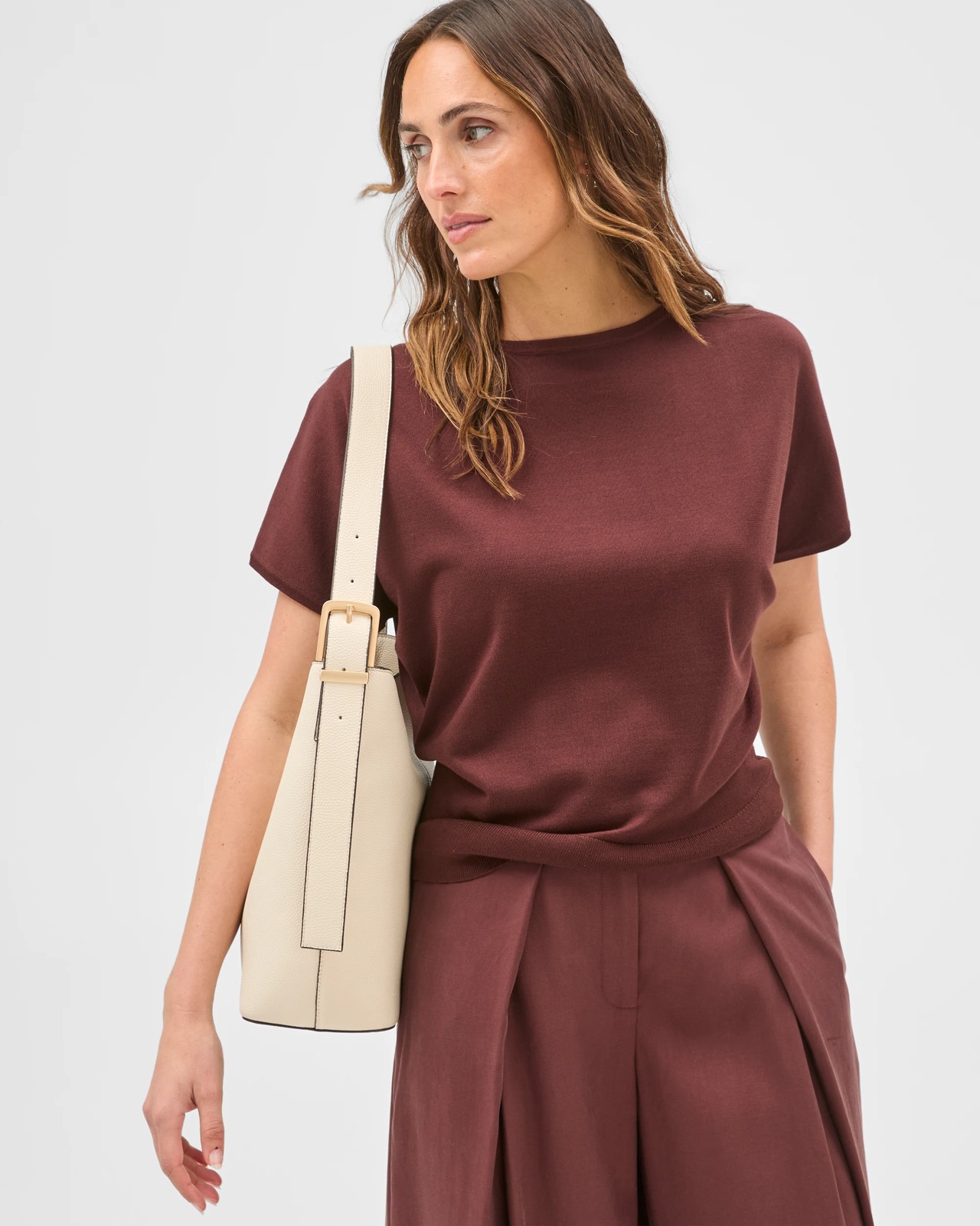 Preview Extended Short Sleeve Knit Top - Dark Chocolate 3 of 6