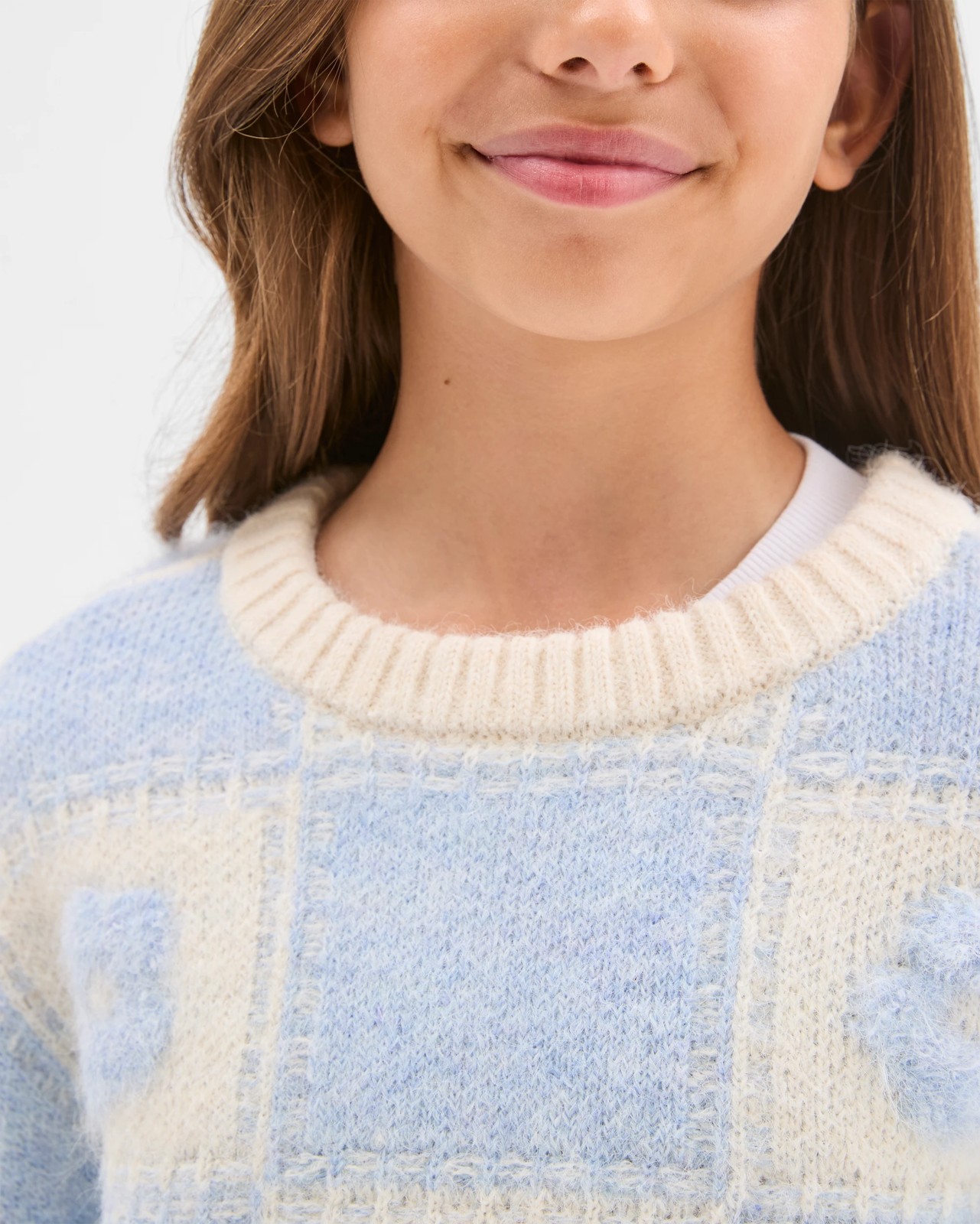 Checkerboard Knit Sweater - Flower Blue 5 of 5