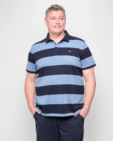 Plus Size Australian Cotton Block Stripe Polo T-Shirt