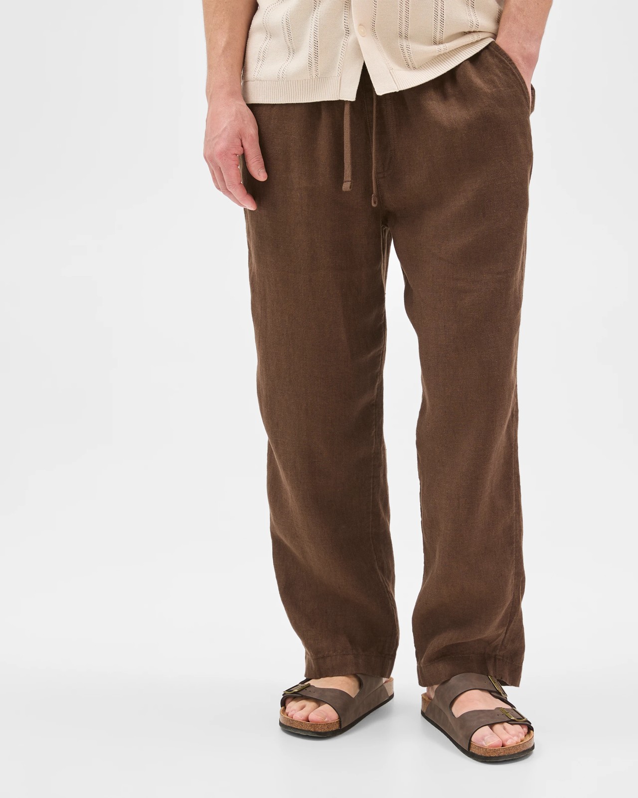 European Linen Wide Leg Pants - Truffle 3 of 6