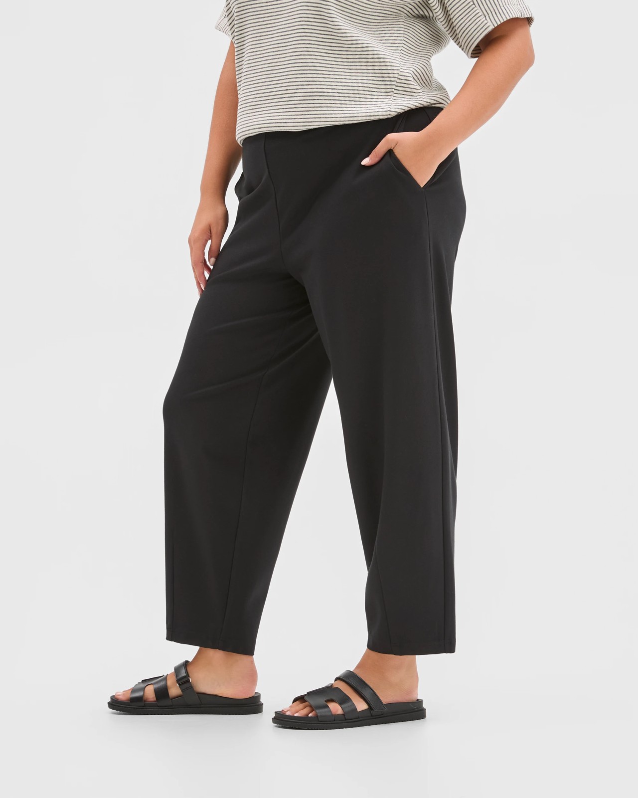 Plus Size Ponte Ankle Length Barrel Leg Pants 3 of 6