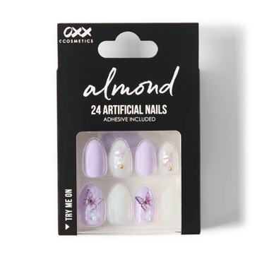 24 Pack Artificial Nails with Adhesive, Almond Shape, Butterfly - OXX Cosmetics