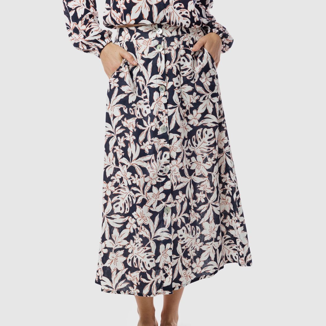 Piping Hot Tropical Print Buttoned Midi Skirt Target Australia