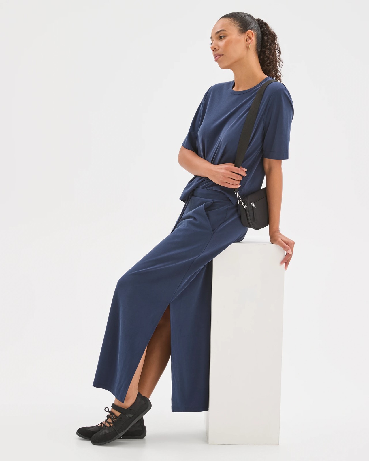 Relaxed Drape Maxi Skirt - Navy 2 of 6