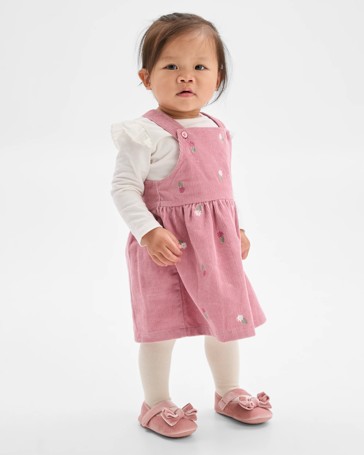 Baby Organic Cotton Embroidered Cord Pinafore Set