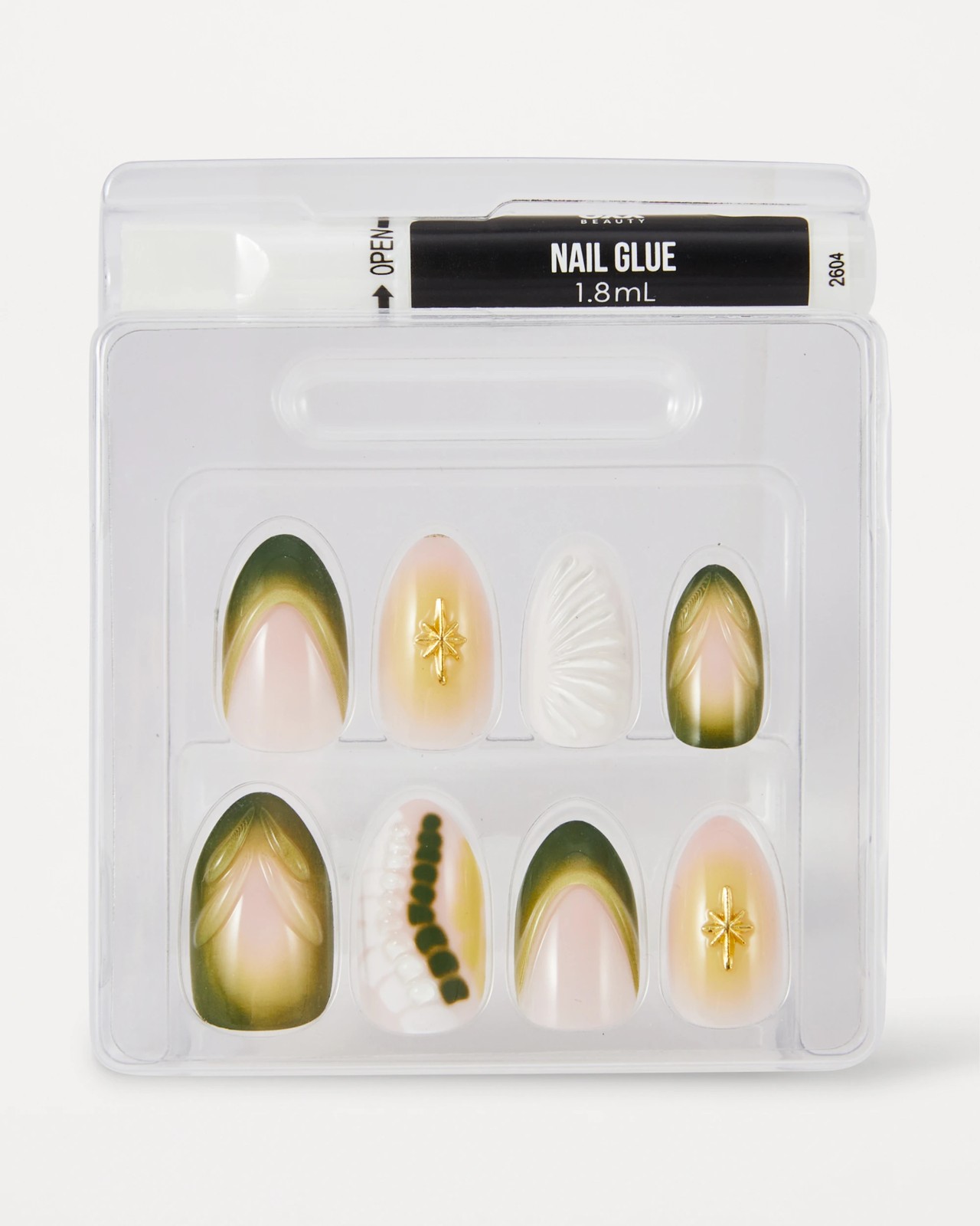 OXX Beauty Pack Artificial Nails with Adhesive - Almond Shape - Green 3D 3 of 4
