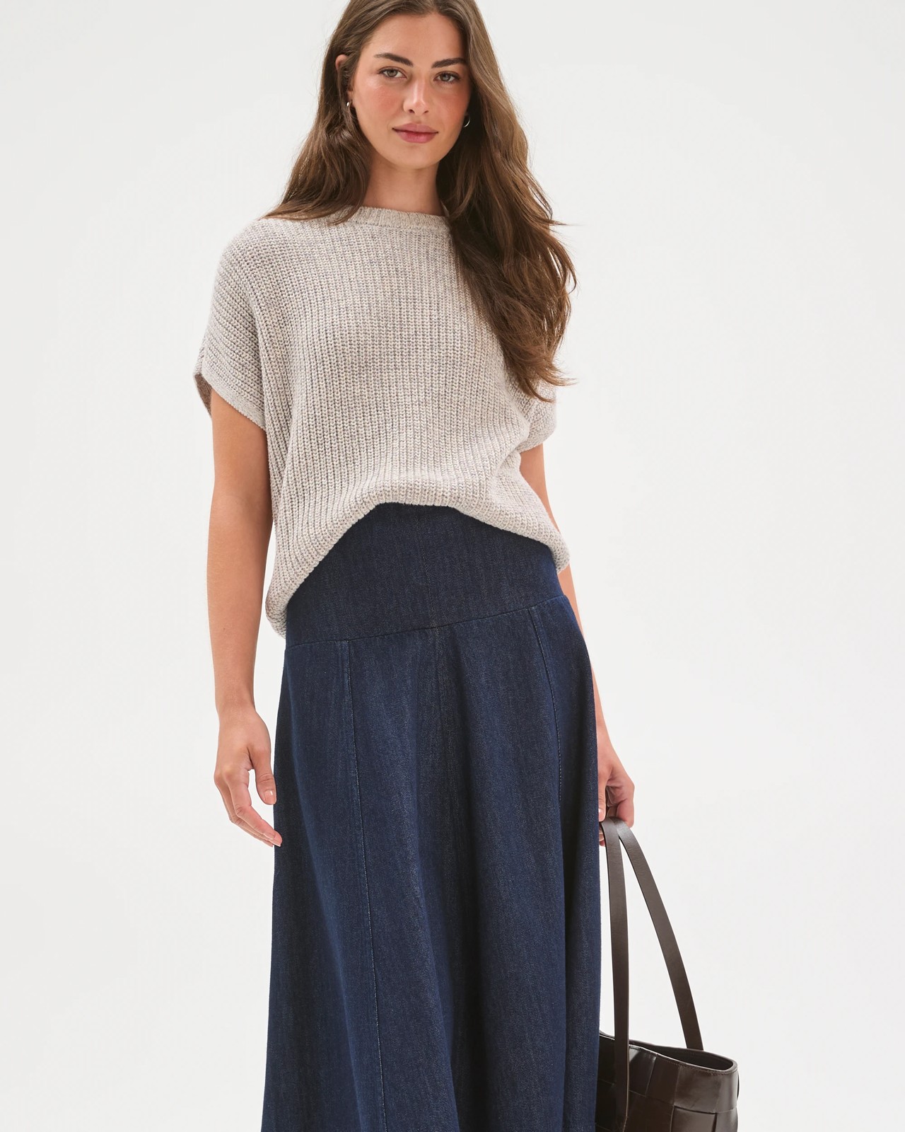 Petites Drop Waist Denim Maxi Skirt 2 of 5