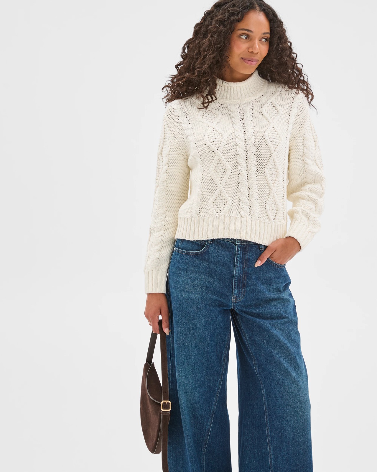 Australian Cotton Blend Roll Neck Cable Knit Jumper - Cloud Dancer 2 of 5