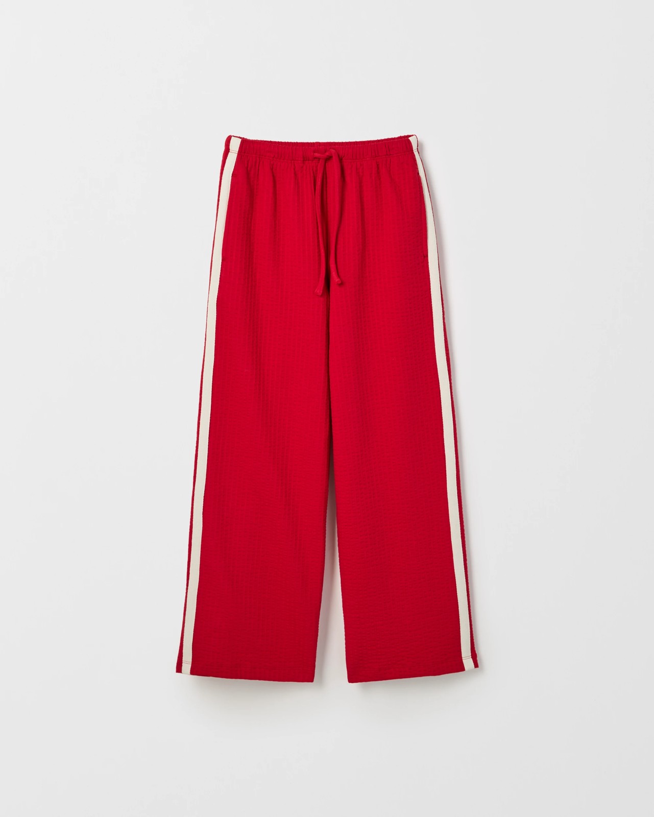 Australian Cotton Blend Textured Side Taped Wide Leg Knit Pants - Red 5 of 6