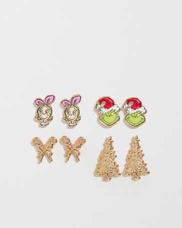 The Grinch 4 Pack Christmas Stud Earrings