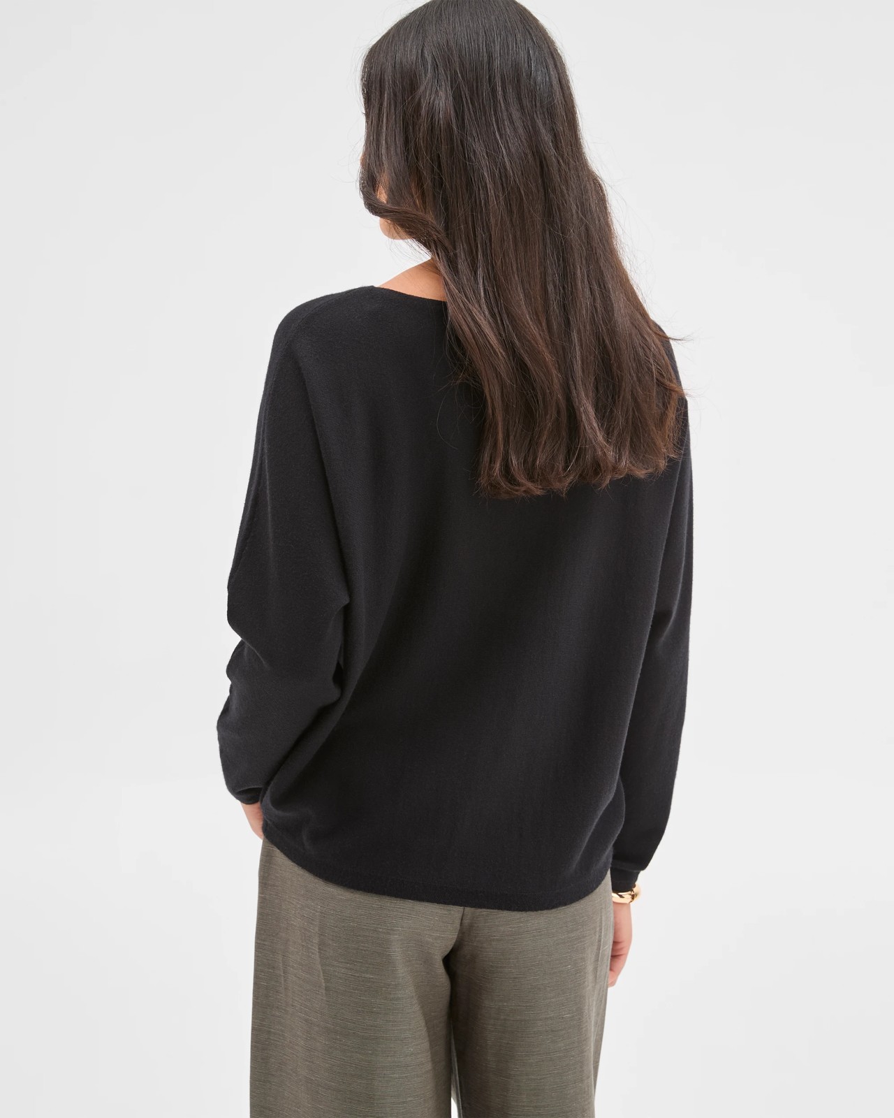 Preview Dolman Sleeve Boat Neck Knit Sweater - Black 6 of 6