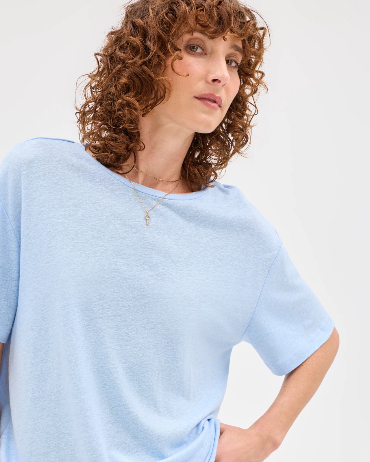 Linen Blend Relaxed T-Shirt - Pale Blue 5 of 5