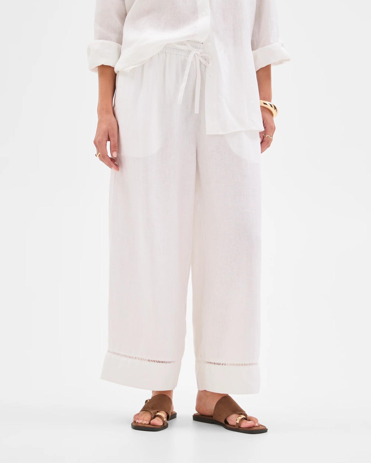 Resort European Linen Trim Crop Pants - White 4 of 6