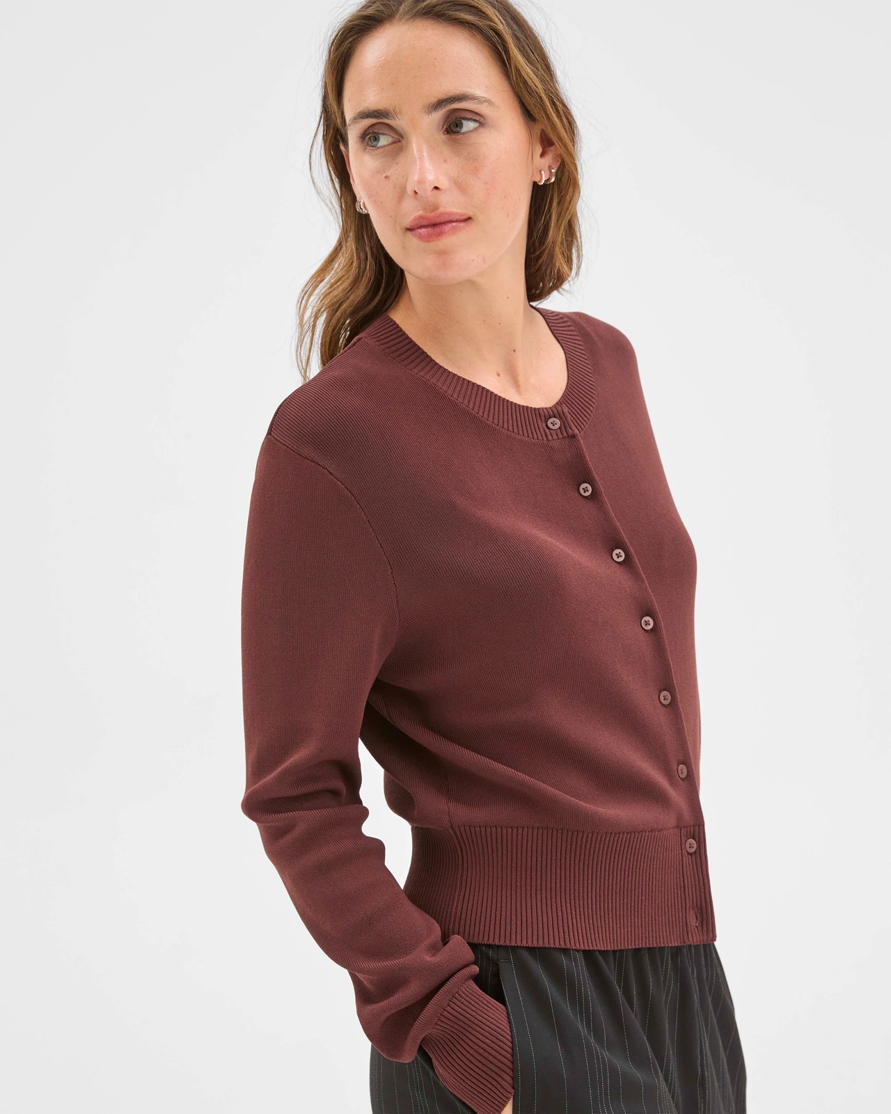 Preview Crepe Knit Core Cardigan - Dark Chocolate 5 of 6