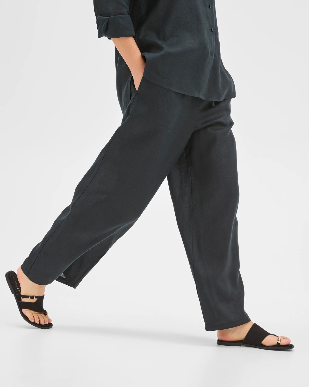 European Linen Wide Leg Pants - Black 4 of 6