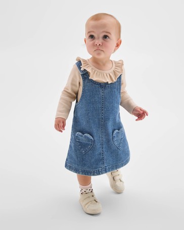 Baby Organic Cotton Bodysuit and Denim Pinafore 2 Piece Set