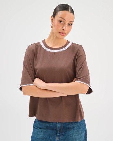 Australian Cotton Boxy Stitch Detail T-Shirt