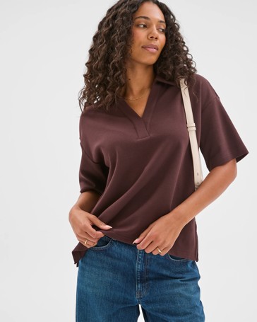Australian Cotton Blend Interlock Polo Neck T-Shirt