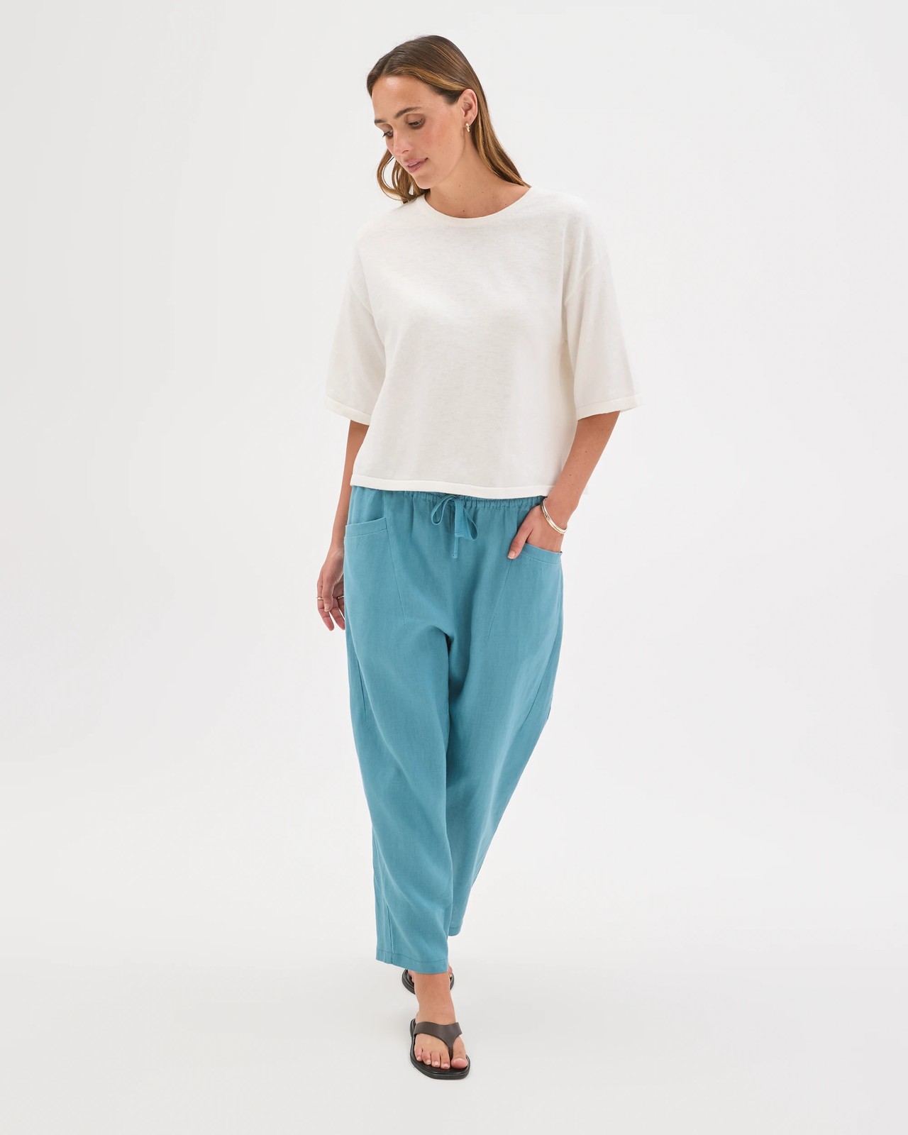 European Linen Tapered Pants - Soft Ocean 3 of 6