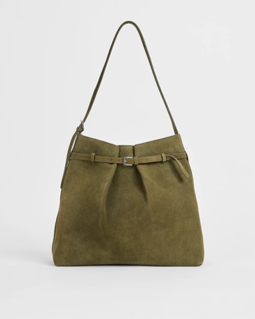 Premium Suede Leather Belted Bucket Bag