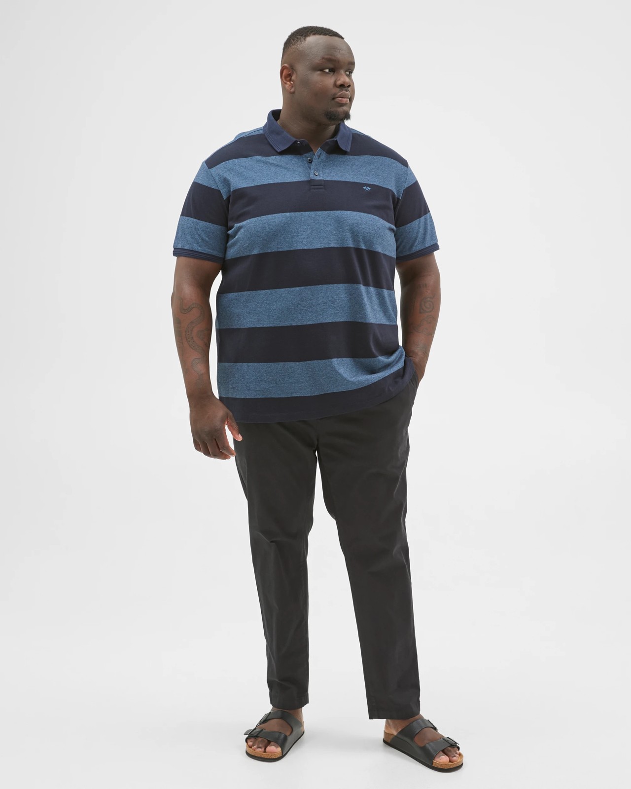 Plus Size Australian Cotton Block Stripe Polo Top - Navy 2 of 6
