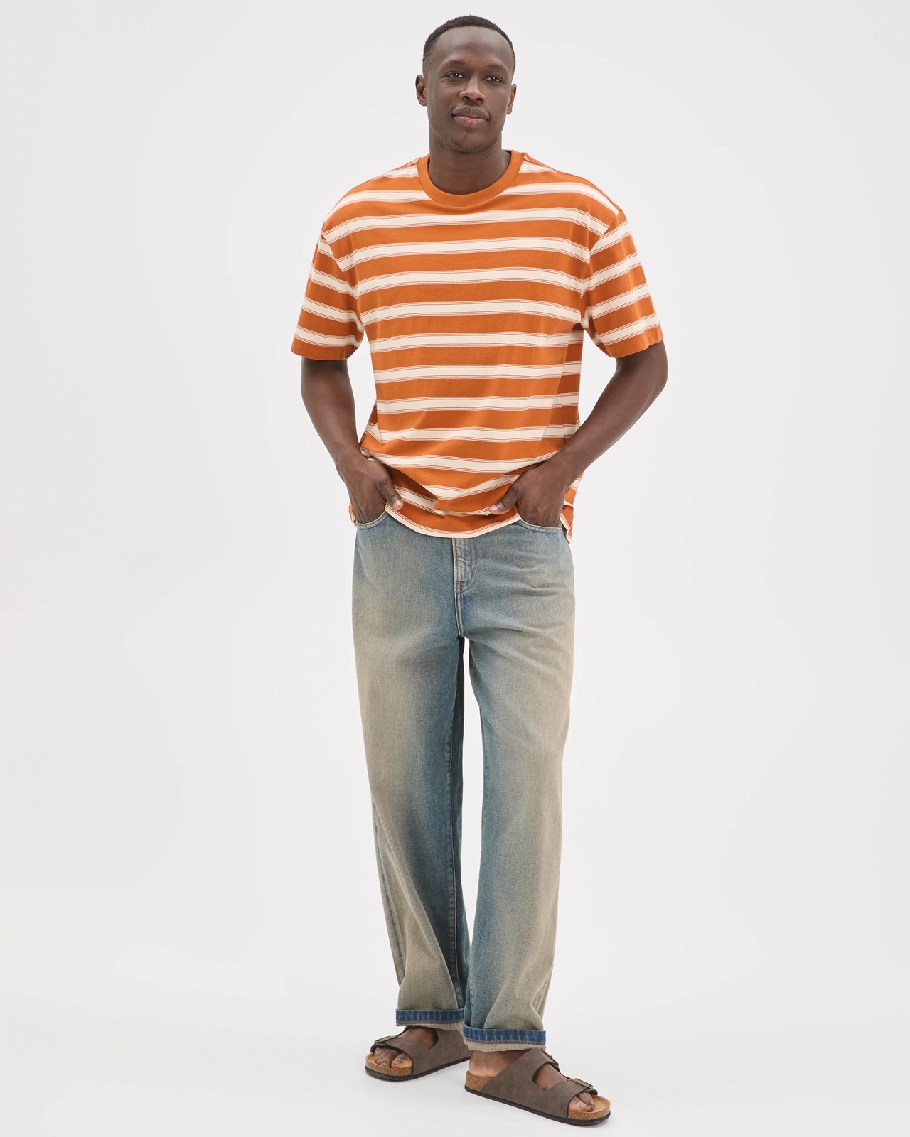 Commons Australian Cotton Oversized Stripe T-Shirt - Orange Stripe 2 of 5