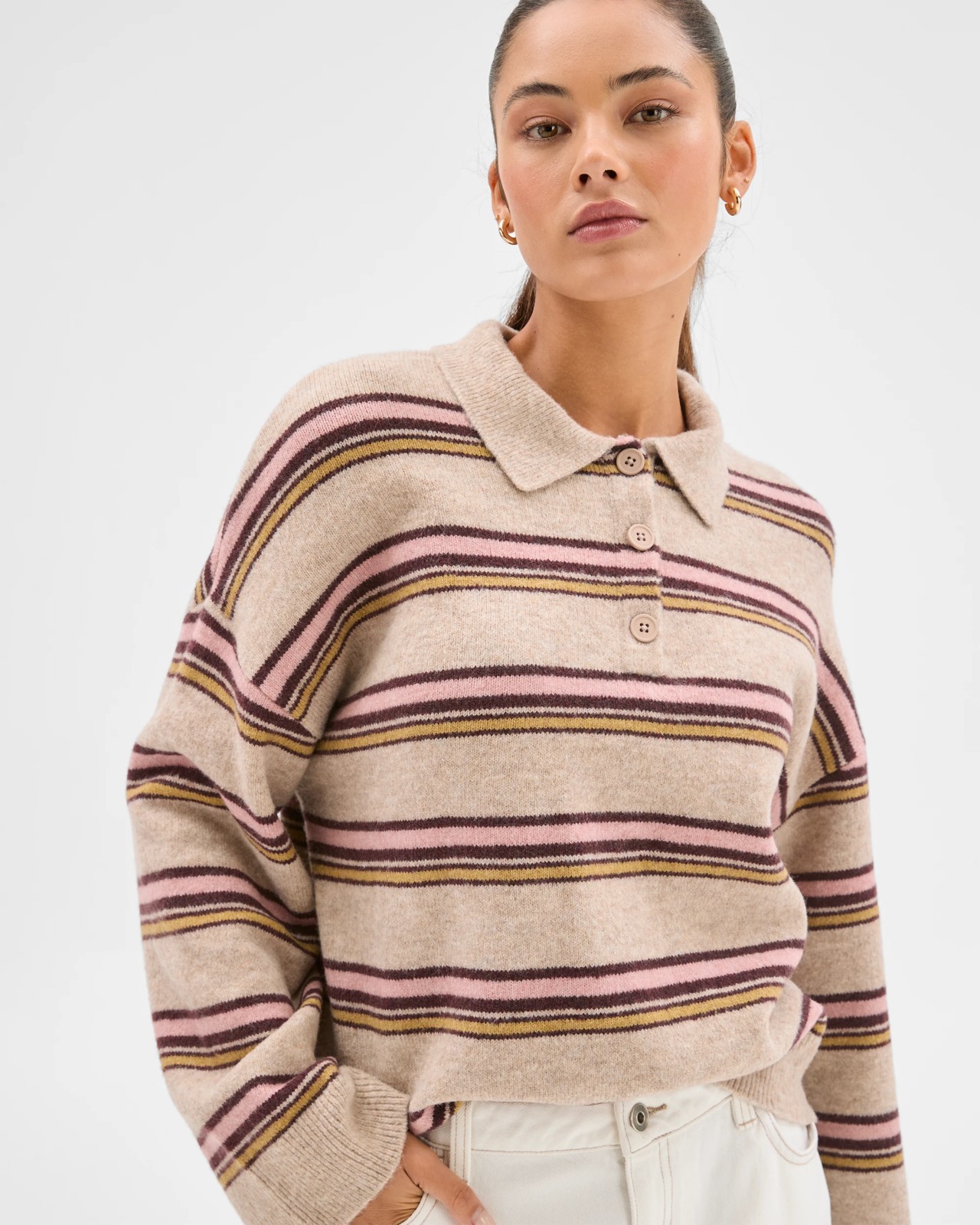 Lily Loves Long Sleeve Striped Polo Top - Fudge Stripe 3 of 6