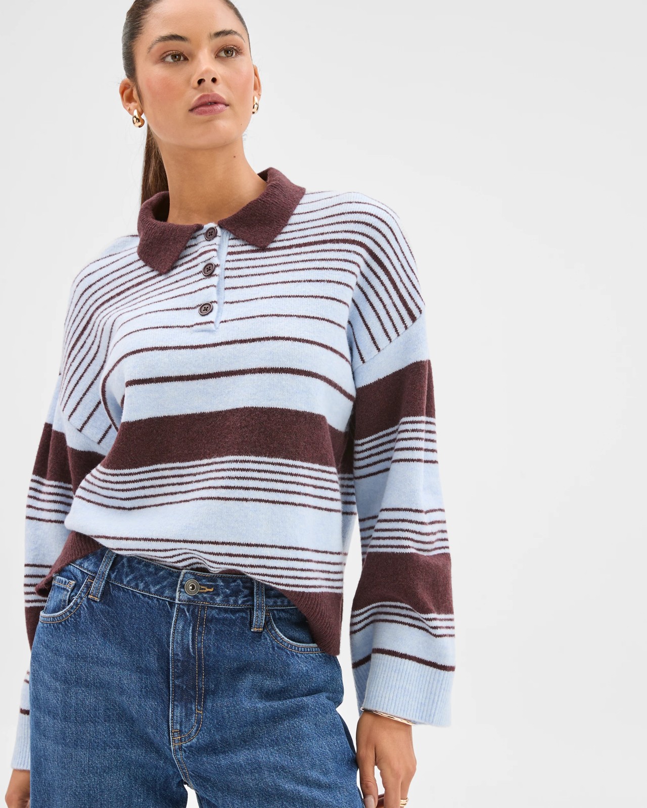Lily Loves Long Sleeve Striped Polo Top - Blue / Stripe 3 of 6