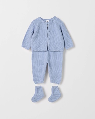 Baby Organic Cotton Cardigan, Pants and Bootie Knit Set