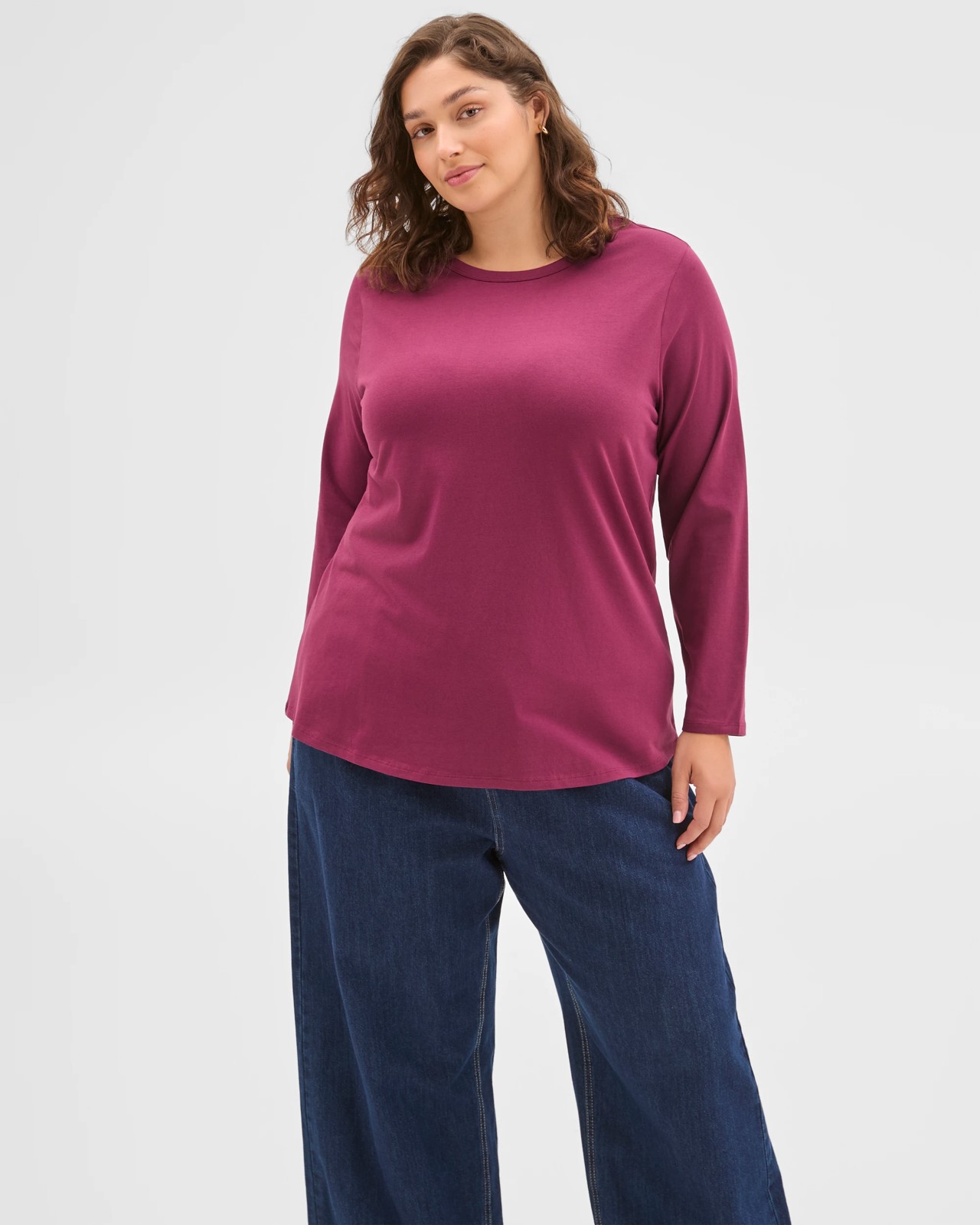 Plus Size Australian Cotton Long Sleeve Crew T-Shirt - Boysenberry 2 of 6