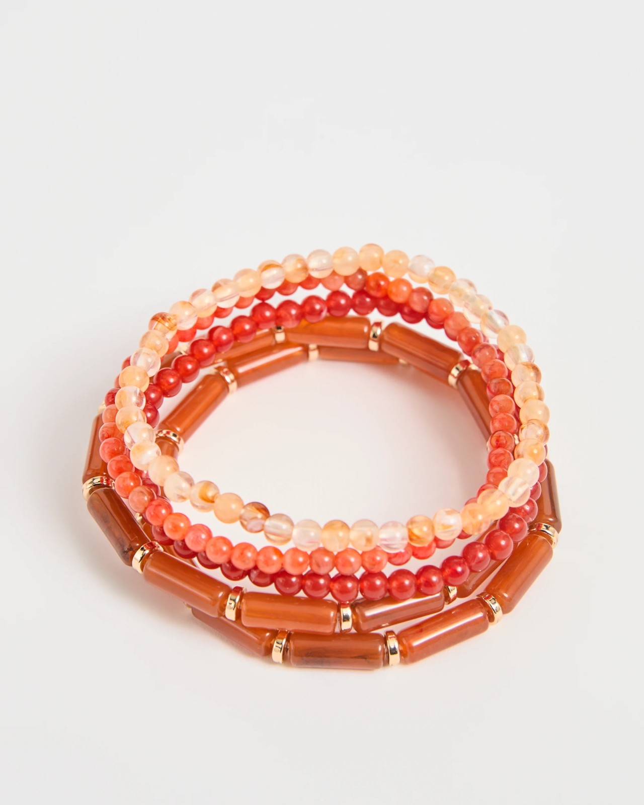5 Pack Layered Stretch Bead Bracelets - Coral 2 of 2