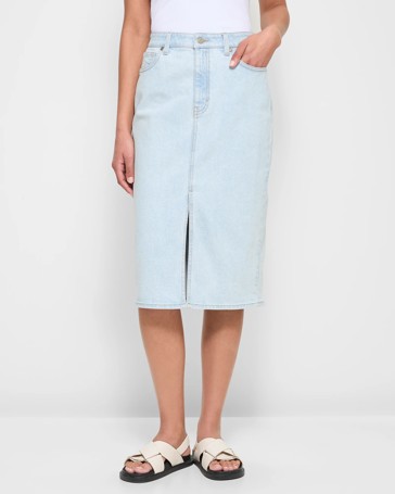 Split Front Denim Pencil Skirt
