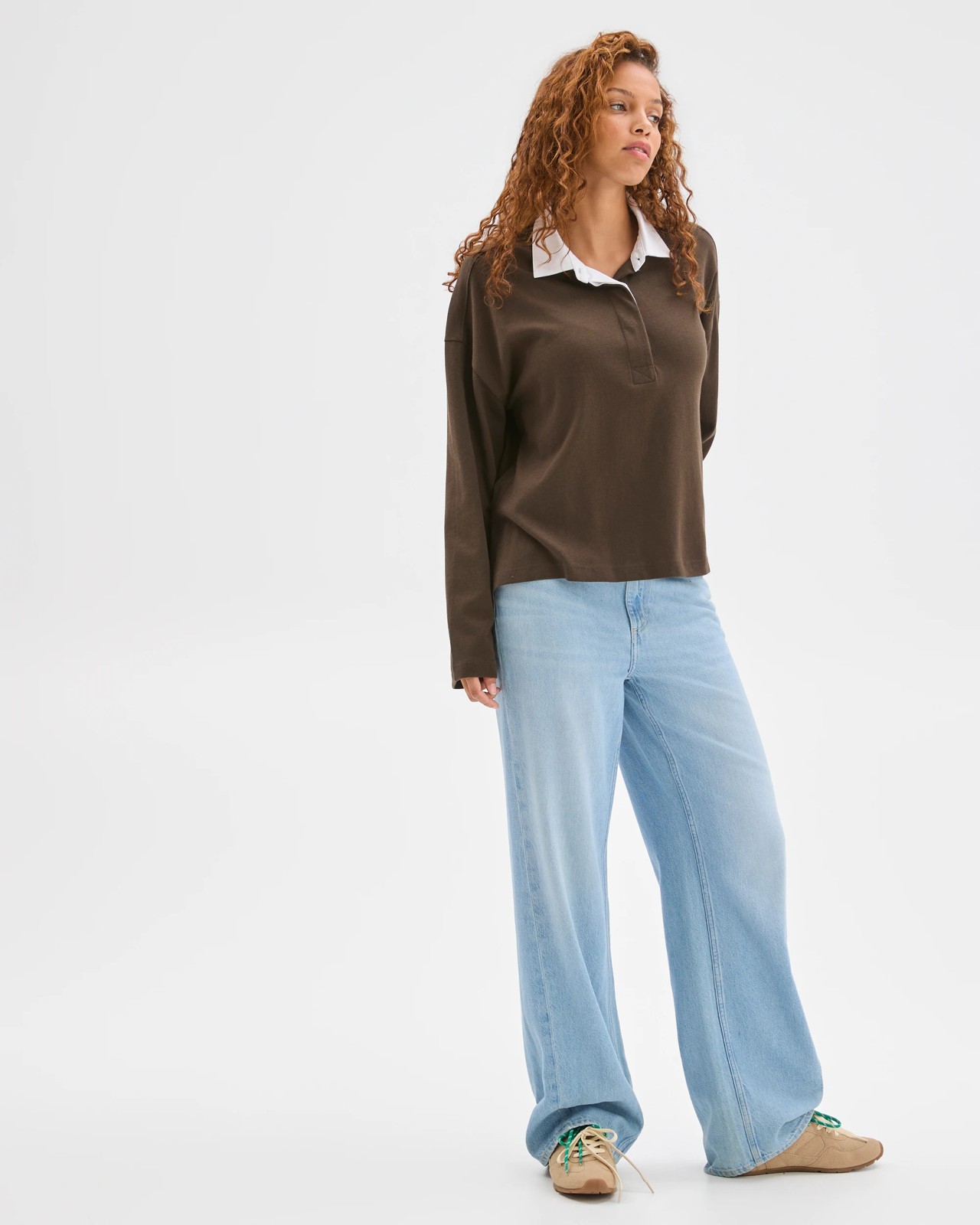 Australian Cotton Long Sleeve Rugby Polo Top - Coffee Bean 3 of 6