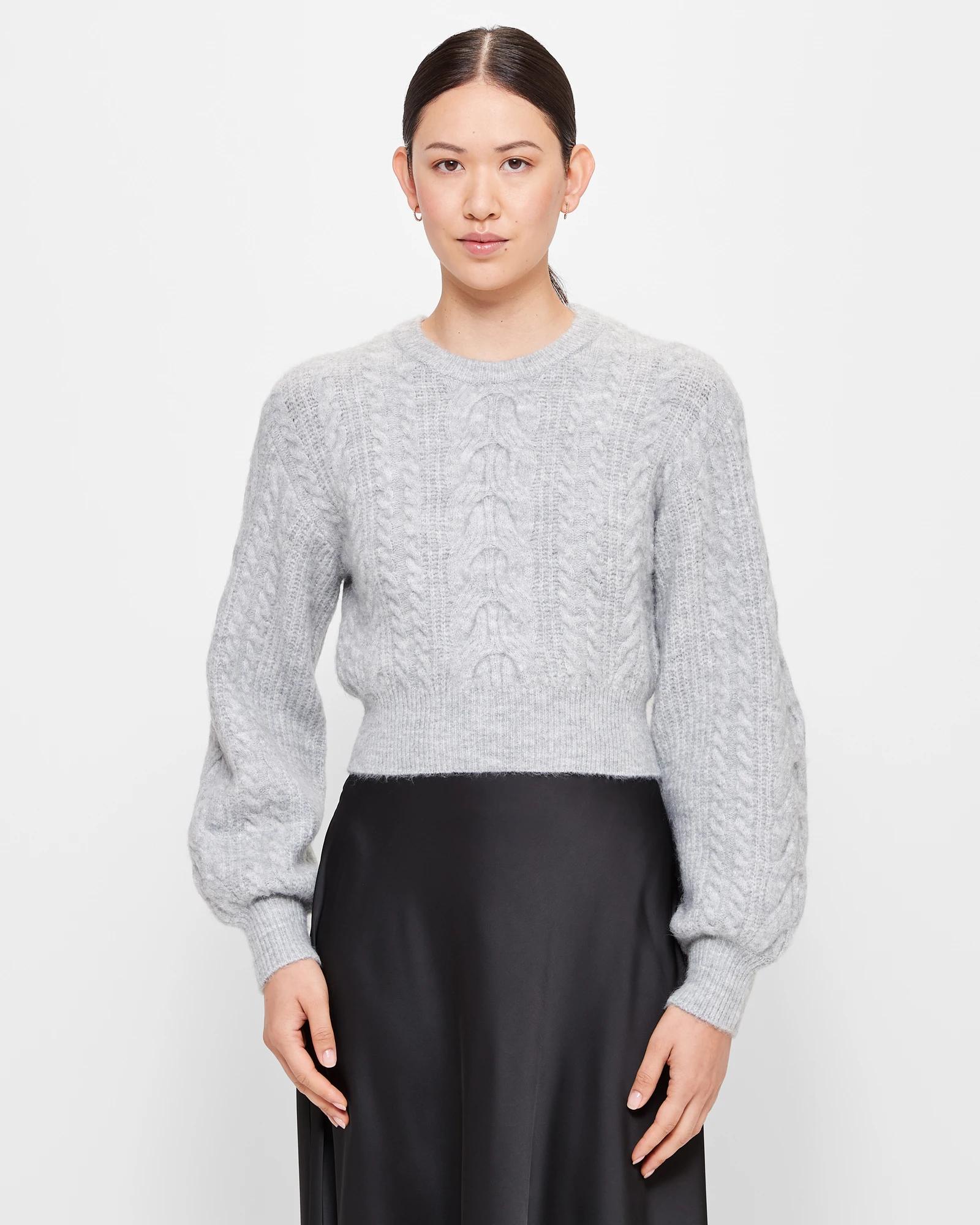 Balloon Sleeve Cable Knit Cropped Jumper Preview Target Australia